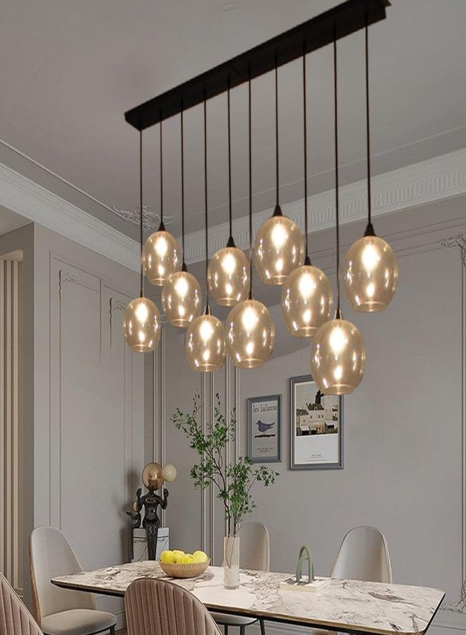 SINOMAN ثريا سينومان العصرية ذات العشرة مصابيح مع أغطية زجاجية كروية شفافة، مصباح سقف معلق كبير بلمسة نهائية معدنية سوداء لغرفة الطعام، جزيرة المطبخ، غرفة المعيشة، وديكور المنزل (مع لمبة). - Image 2